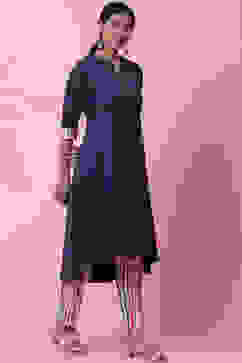 Navy Blue Rayon A-Line Kurta Slim Pant Suit Set image number 5