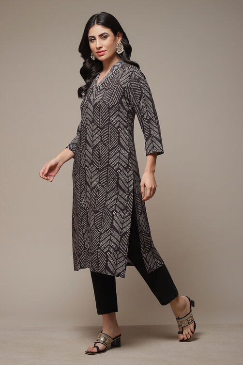 Beige LIVA Straight Printed Kurta image number 3