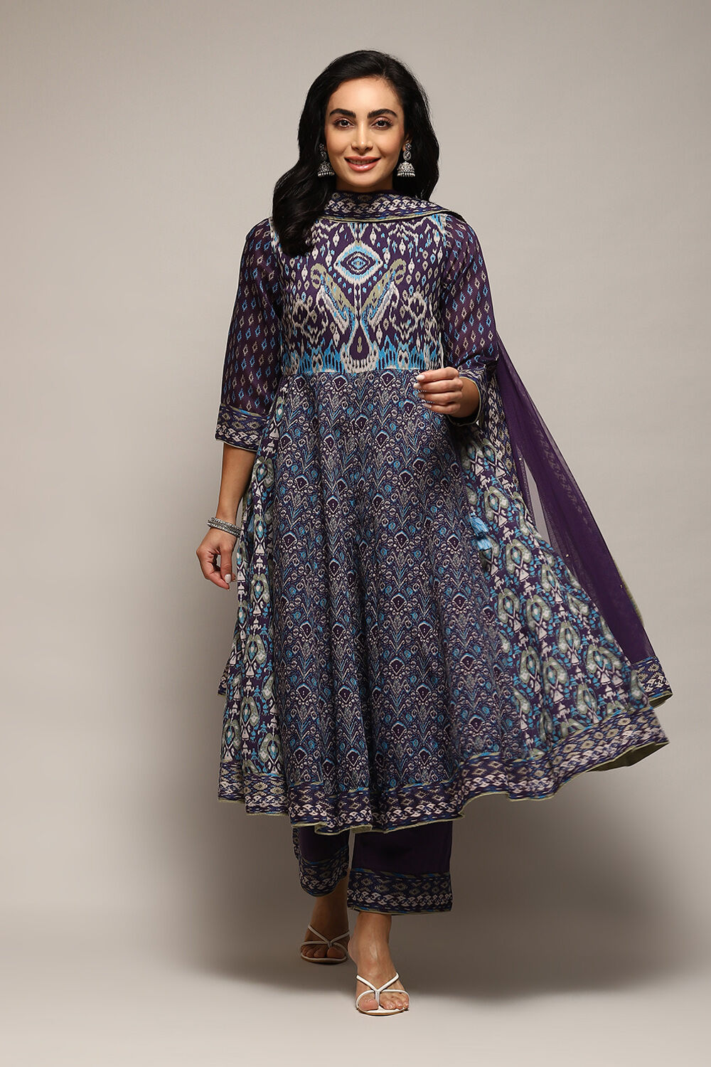 Indigo Cotton Anarkali Kurta Palazzo Suit Set image number 7