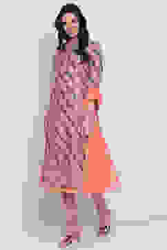 Peach Art Silk A-Line Kurta Churidar Suit Set image number 2