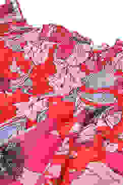 Red Polyester Gathered Printed Kurta Garara Suit Set image number 1