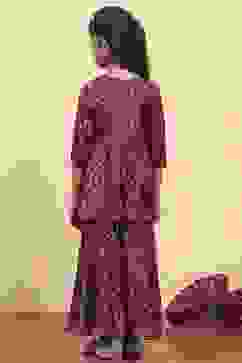 Purple Viscose Rayon Printed Peplum Suit Set image number 4