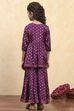 Purple Viscose Rayon Printed Peplum Suit Set image number 4
