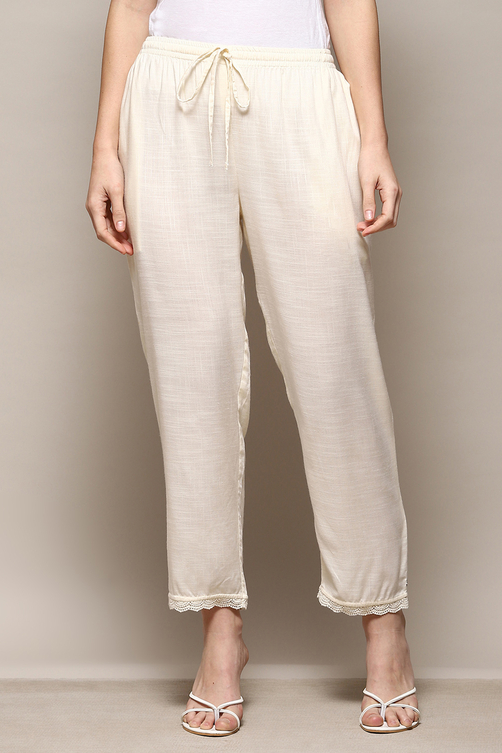 Off White Rayon Regular Solid Palazzo image number 5