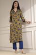 Mustard Yellow Printed Straight Kurta