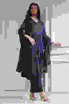 Blue Solid Gathered Suit Set image number 0