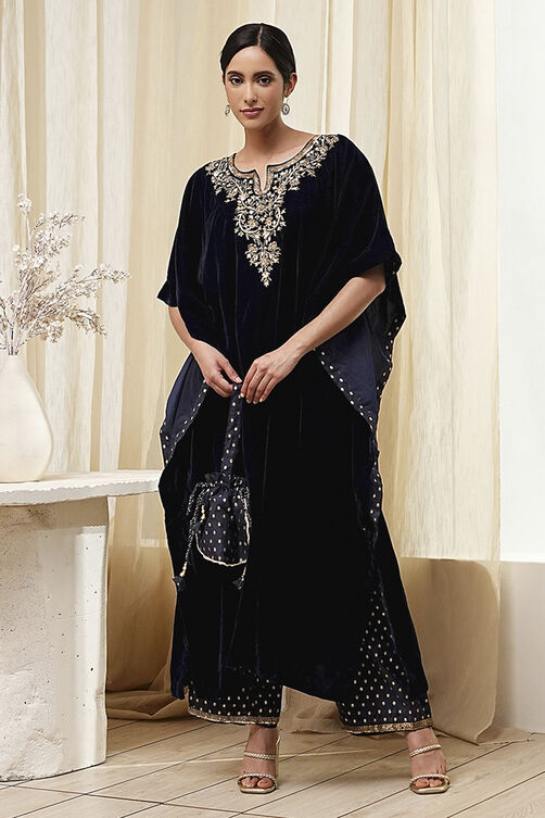 Blue Art Silk A-Line Kurta Palazzo Suit Set image number 6