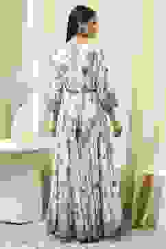 Ecru and Blue Printed Tiered Dress image number 3