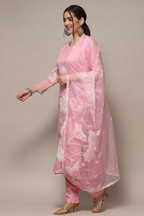 Baby Pink Organza Unstitched Suit set image number 5
