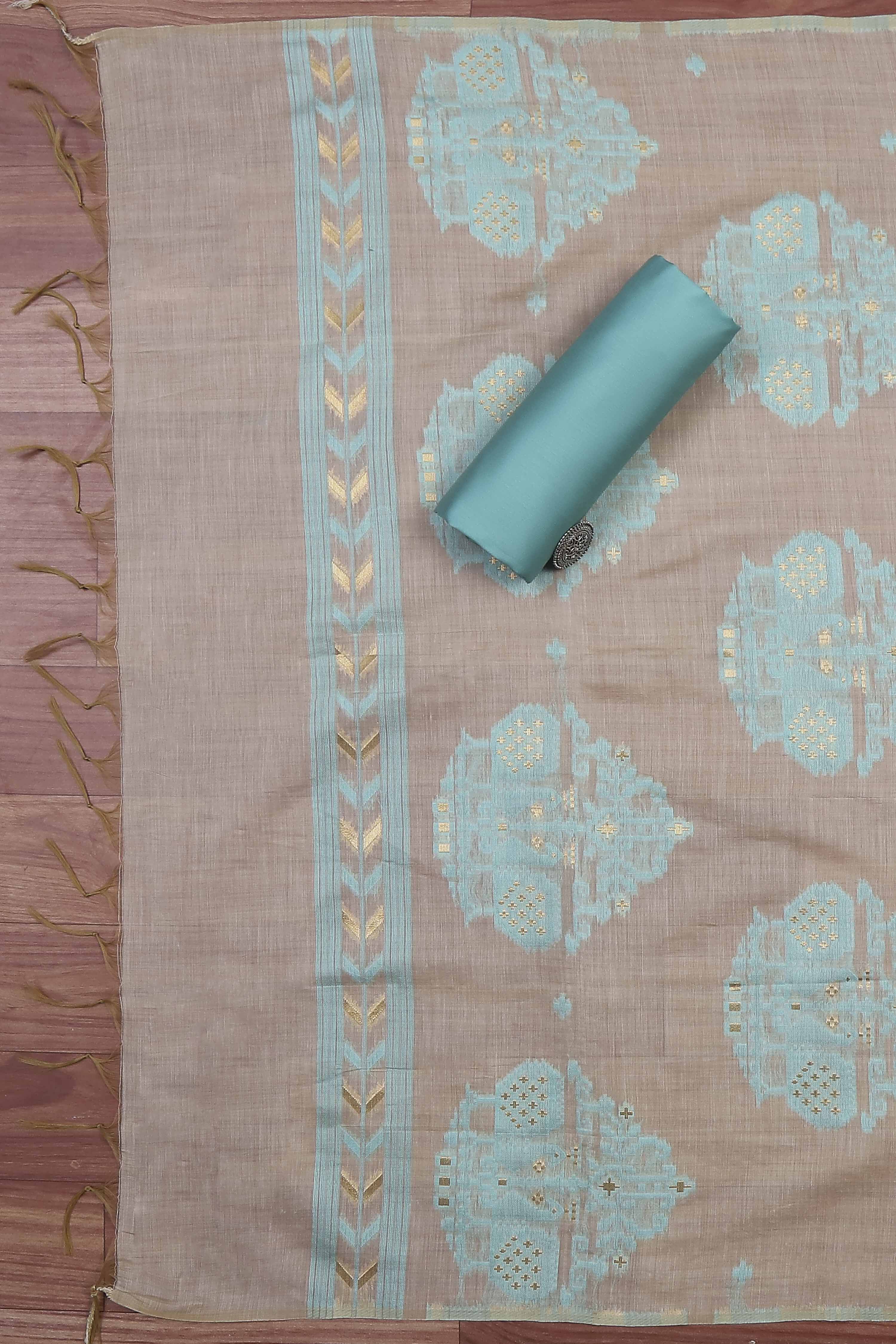 Green Cotton Jamdani Unstitched Suit Set image number 3