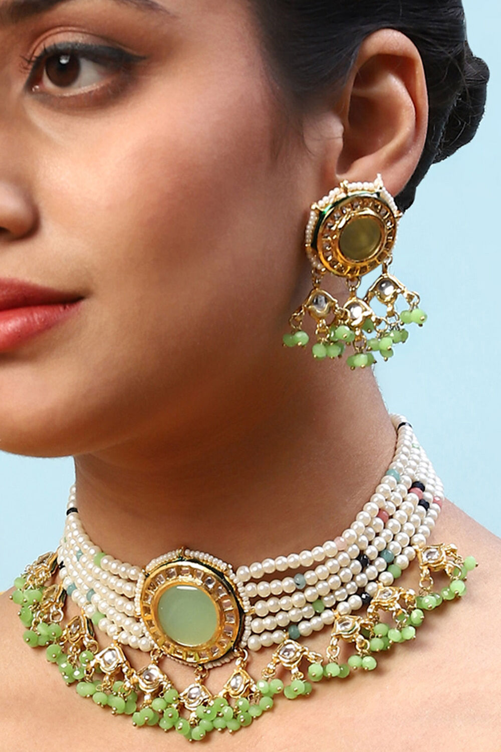 Green Brass Necklace Set image number 1