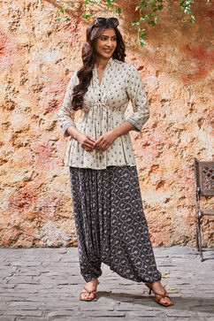 Charcoal Rayon Asymmetric Printed Kurta Set image number 0
