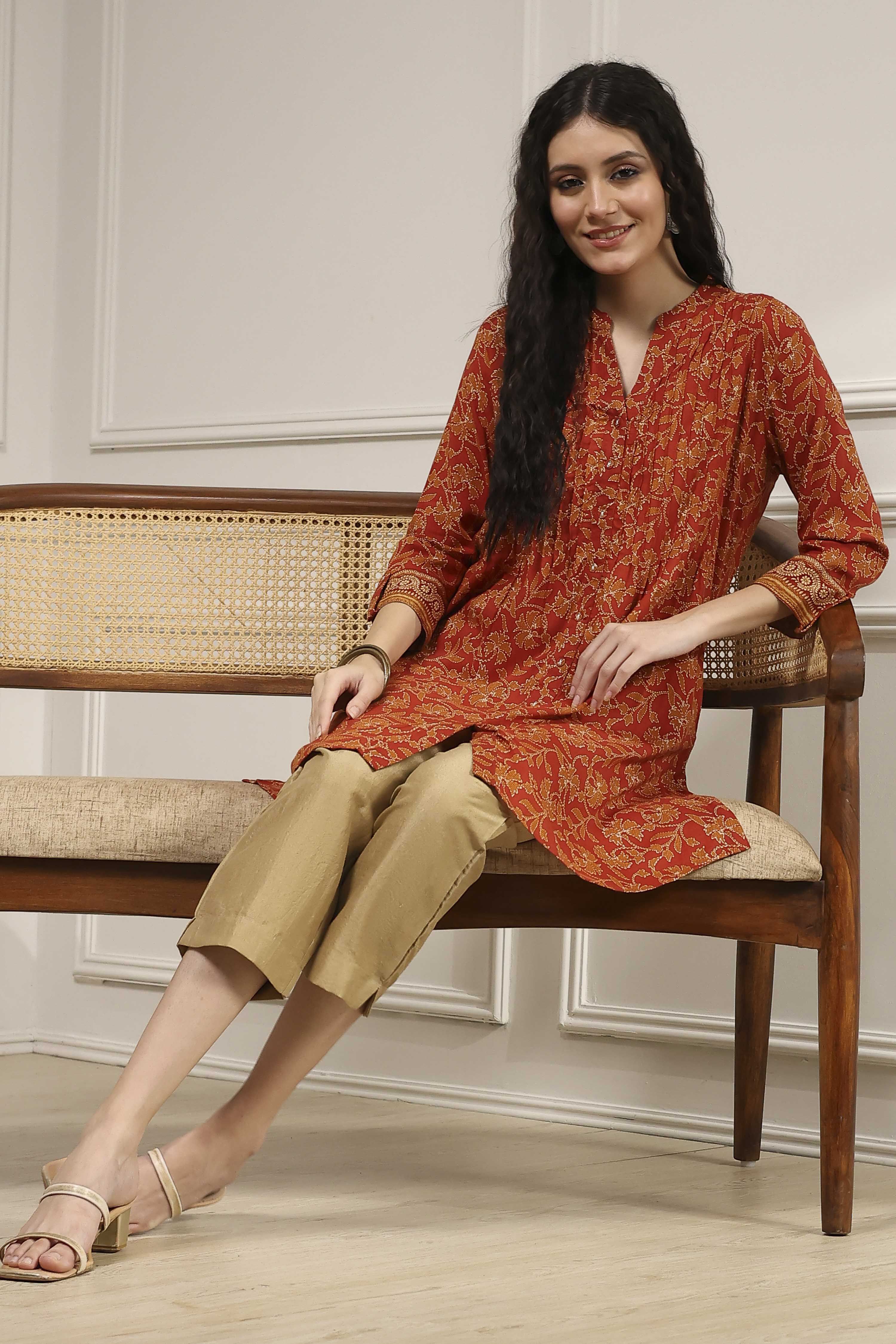 Beige Viscose Rayon Fitted Solid Pants image number 0