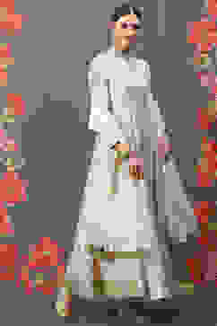 Rohit Bal Cream Cotton Silk Anarkali Yarndyed Suit Set image number 6