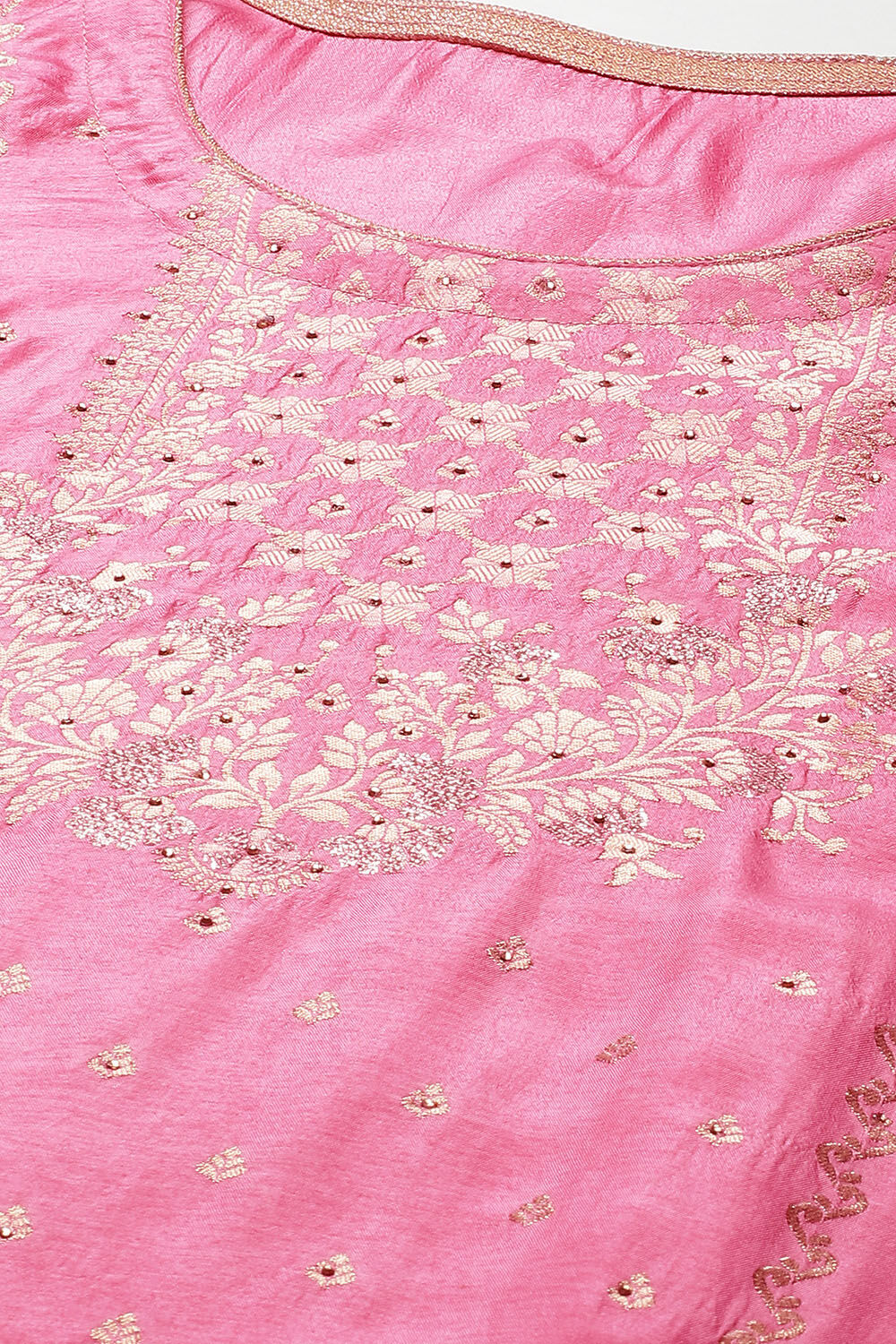 Light Brown Silk & Tussar Machine Embroidered Unstitched Suit Set image number 1