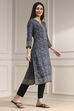 Blue Printed Straight Kurta image number 4