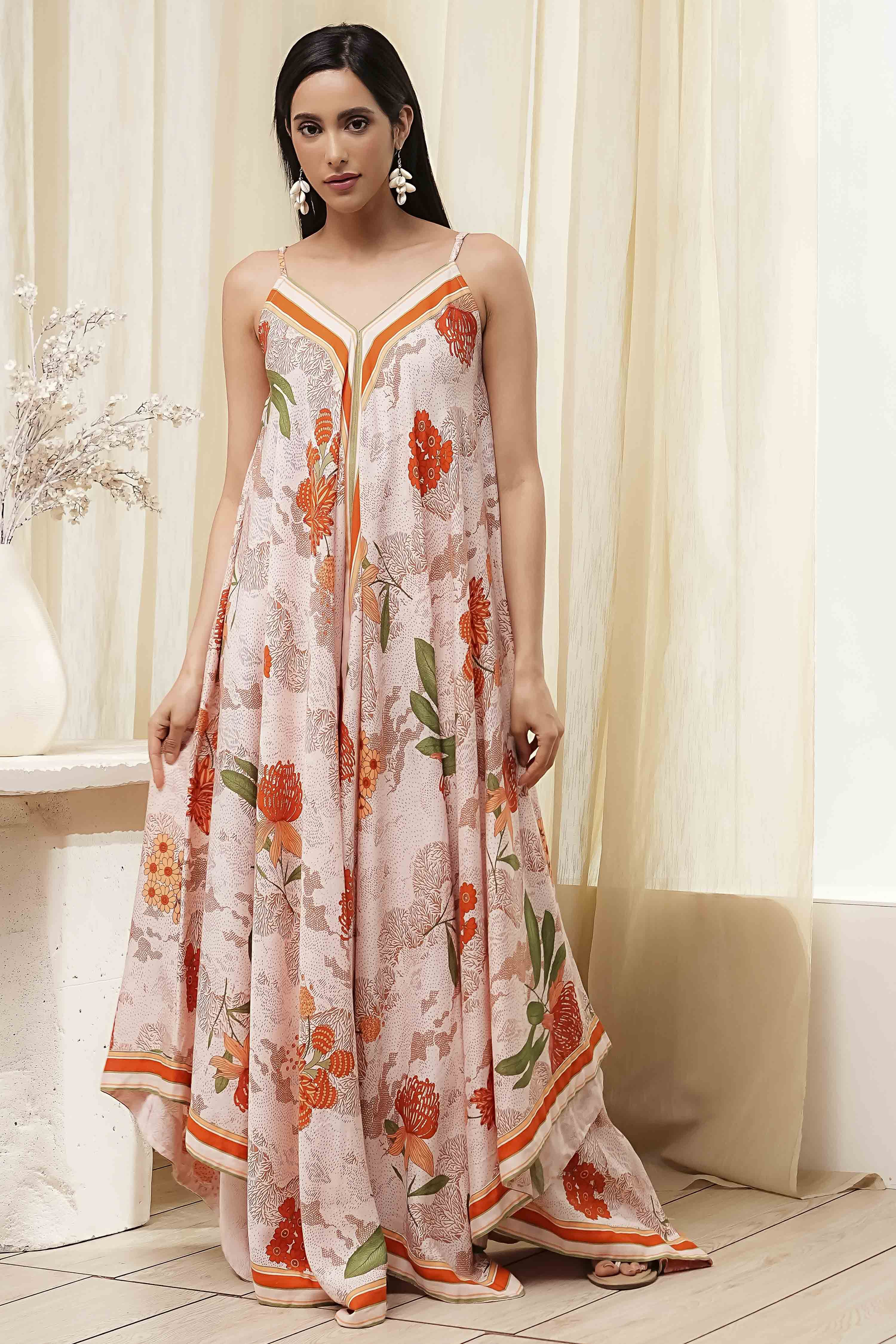 Beige Floral Printed Strappy Relaxed Maxi Dress image number 5