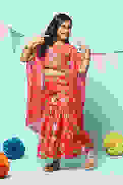 Red Polyester Short Kurta Printed Suit Set image number 7