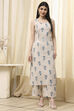 Beige and Blue Printed Front Open Kurta Set image number 7