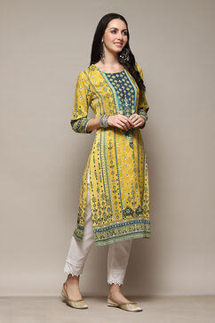 Yellow Printed Straight Kurta image number 3