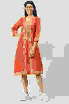 Red Cotton A-Line Printed Kurta Dress image number 0