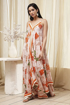 Beige Floral Printed Strappy Relaxed Maxi Dress image number 5