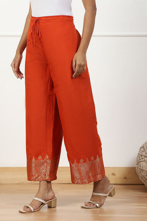 Blue Jacquard Solid Straight Palazzo Pants image number 2
