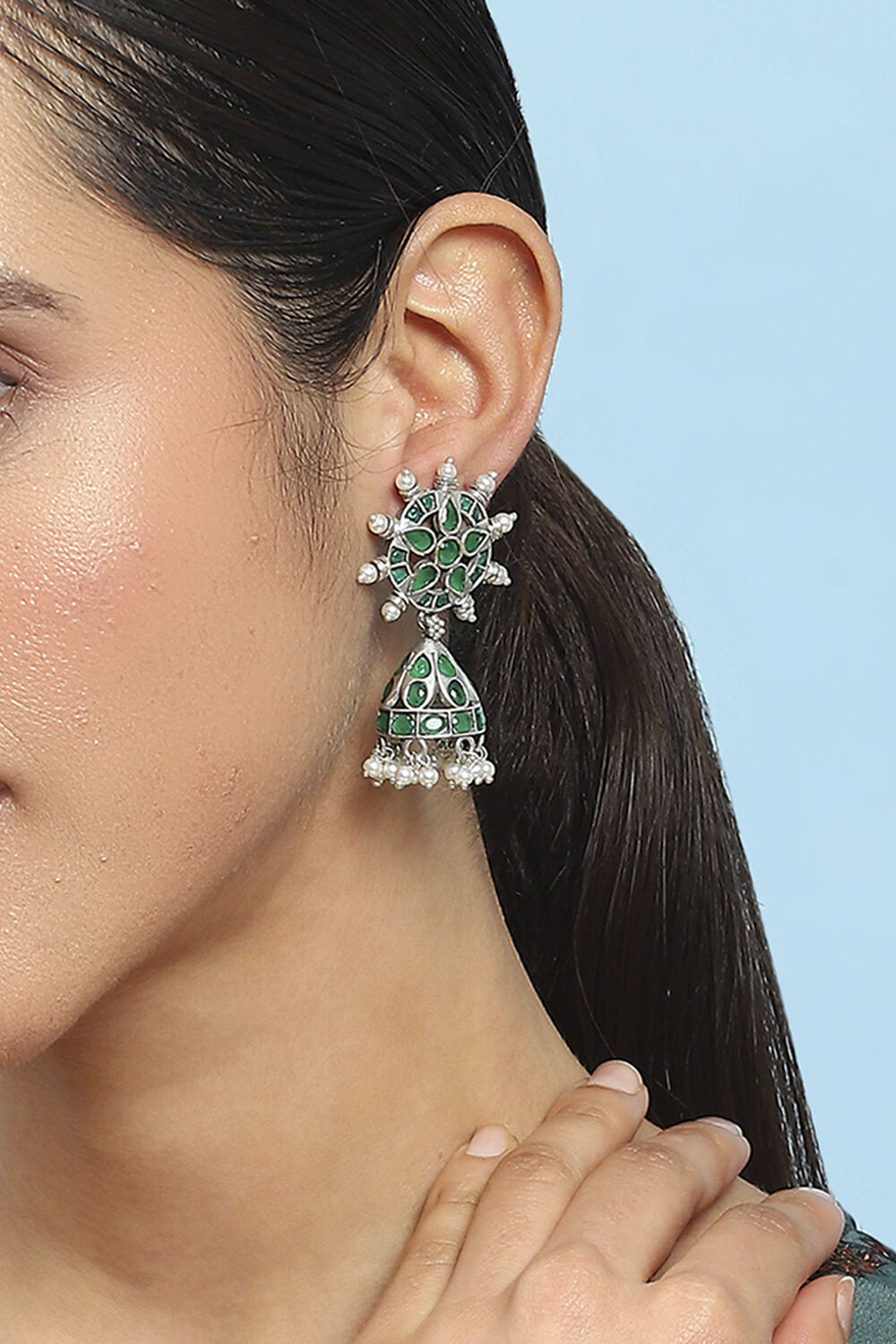 Green Brass Jhumka image number 1