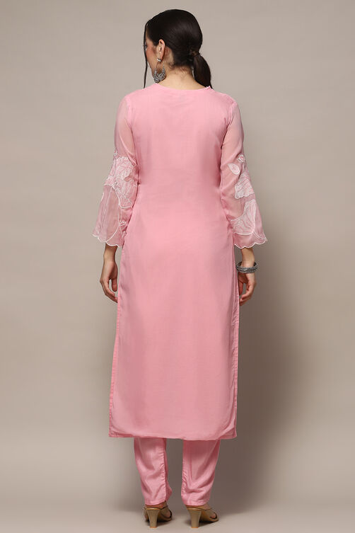 Baby Pink Organza Unstitched Suit set image number 6