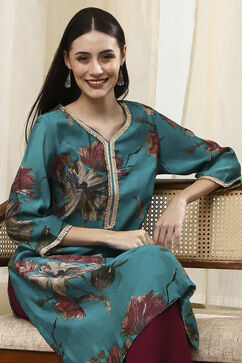 Blue Floral Printed Straight Kurta image number 0