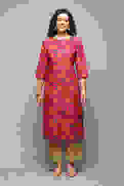 Fuchsia Cotton Straight Printed Kurta image number 0
