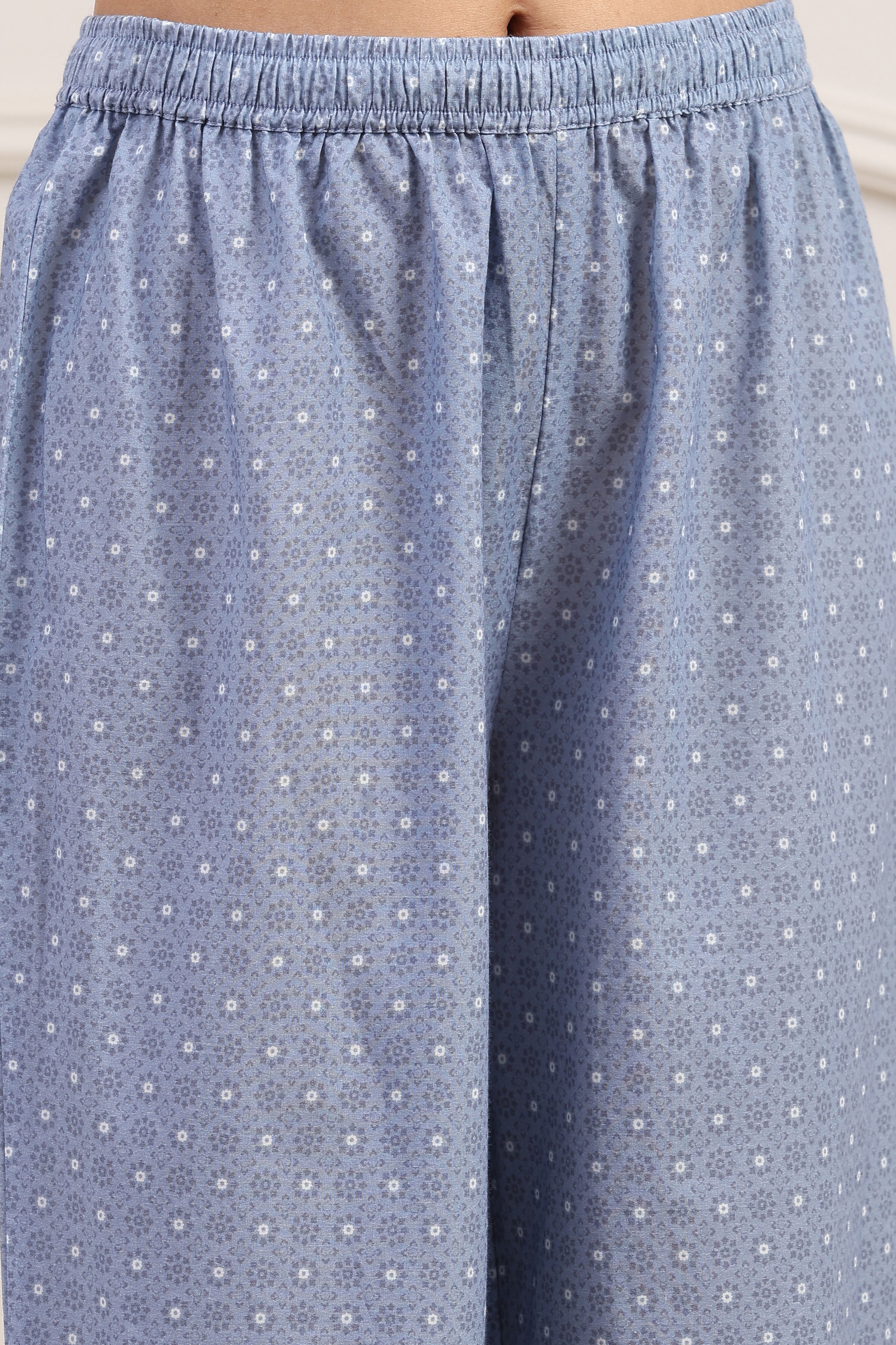 Powder Blue Cotton Straight Kurta Palazzo Suit Set image number 2