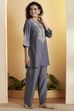Blue Tencel Straight Suit Set image number 4