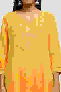 Yellow Embroidered Kalidar Suit Set image number 1