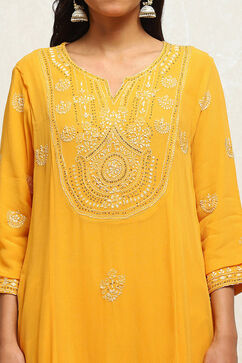 Yellow Embroidered Kalidar Suit Set image number 1