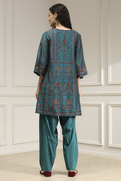 Teal Printed Straight Suit Set image number 4