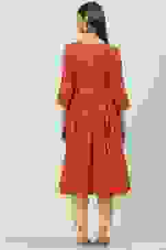 Burnt Orange Poly Metallic A-Line Yarndyed Kurta image number 4