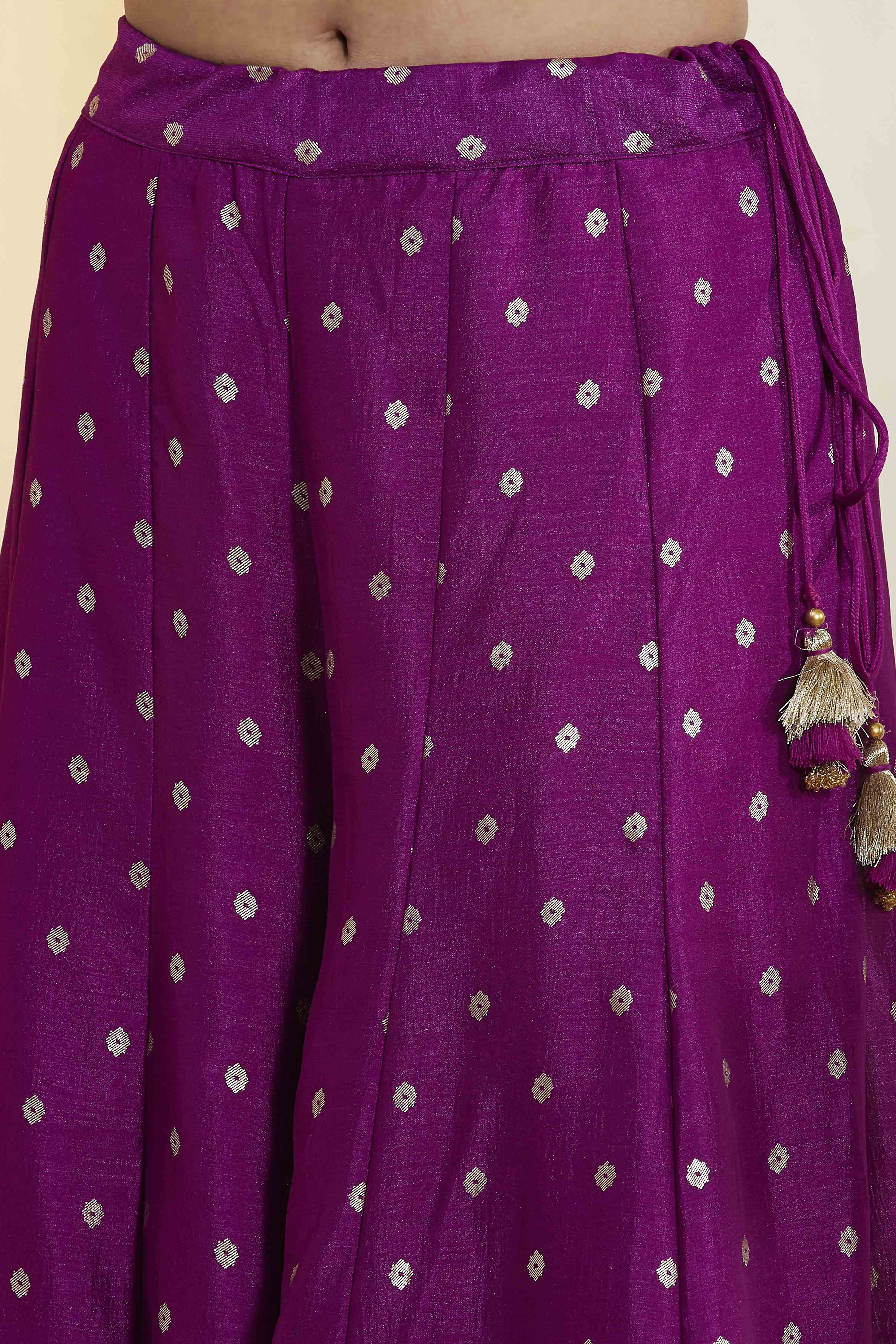 Purple Viscose Rayon Embroidered Fusion Set image number 2