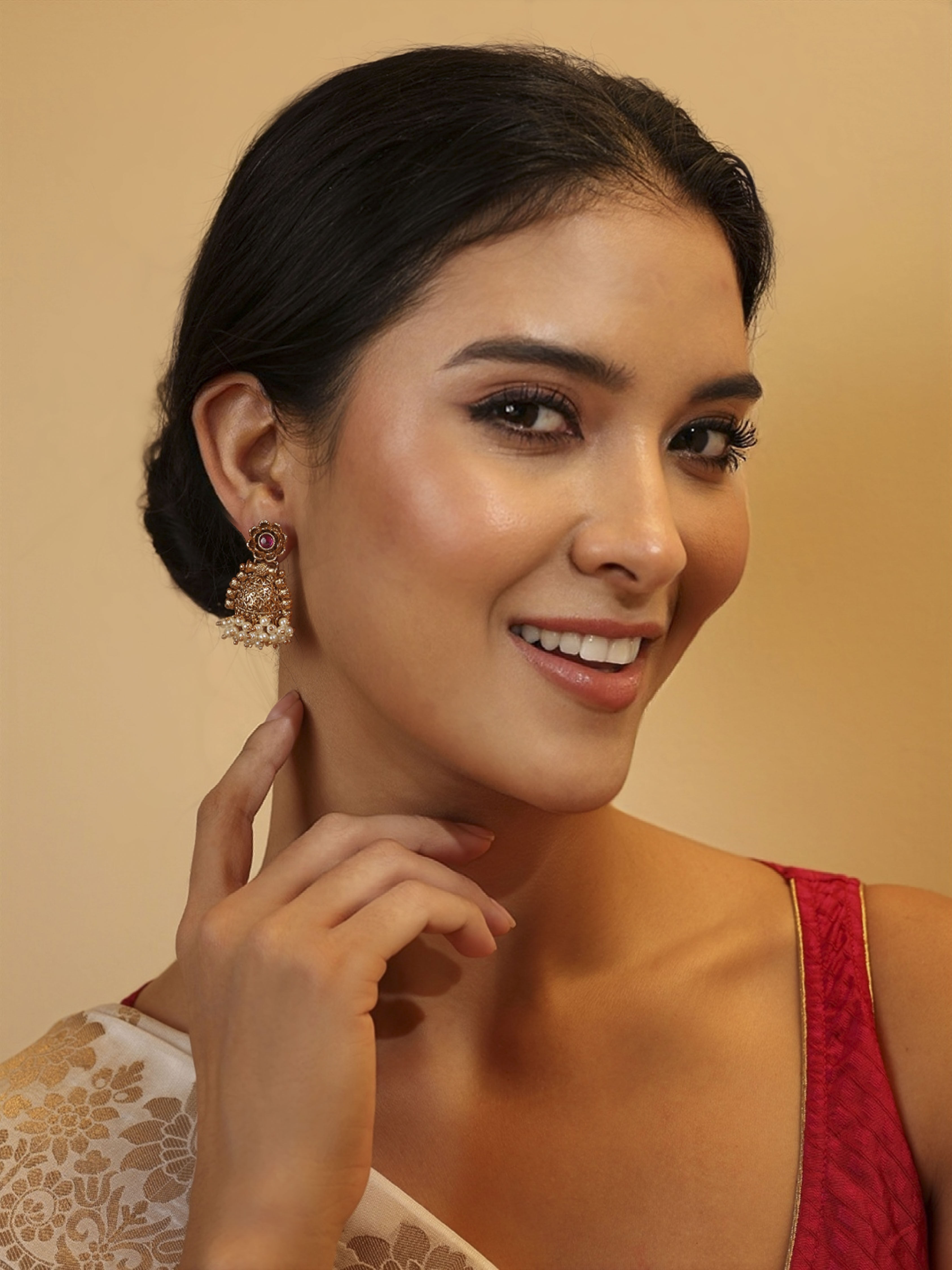 Red Brass Jhumka image number 3