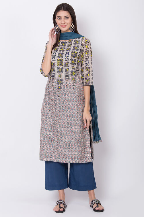 Blue Cotton Solid Dupatta image number 1