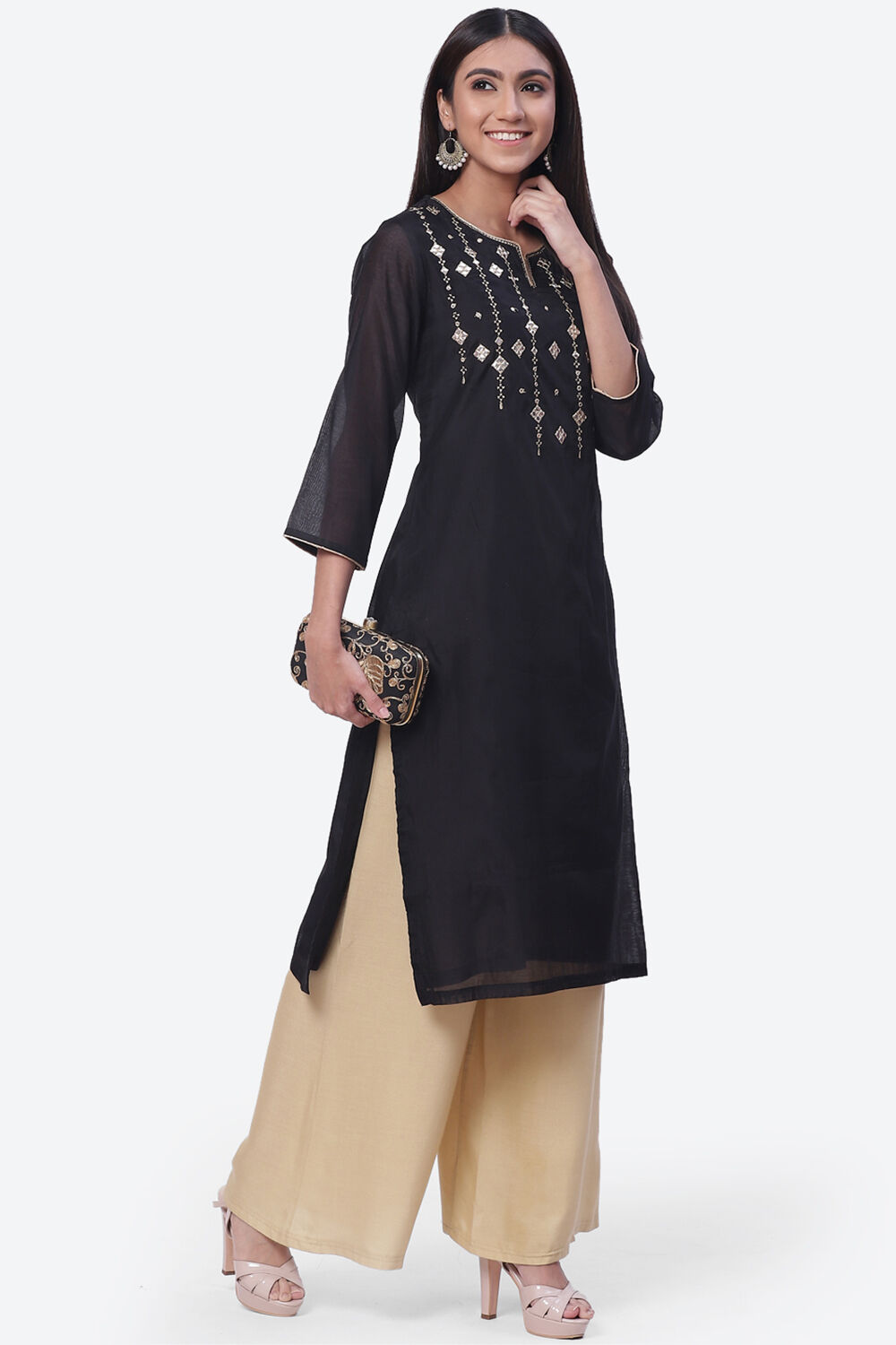 Black Art Silk Kurta image number 5