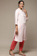 Off White Pink LIVA Straight Yarndyed Kurta image number 3