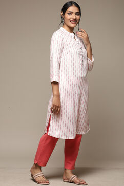 Off White Pink LIVA Straight Yarndyed Kurta image number 3