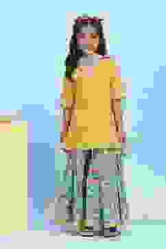 Yellow Cotton Printed Straight Suit Set image number 6