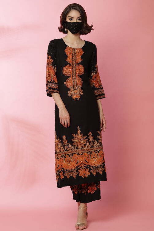 Black Straight LIVA Printed Kurta image number 0