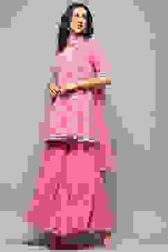 Pink Floral Embroidered A-Line Suit Set image number 8