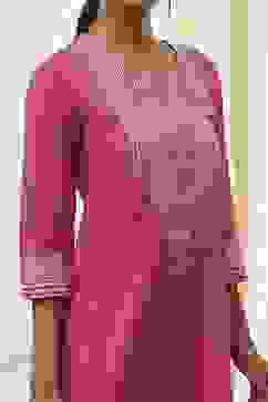 Pink Pure Cotton Printed Straight Kurta image number 1