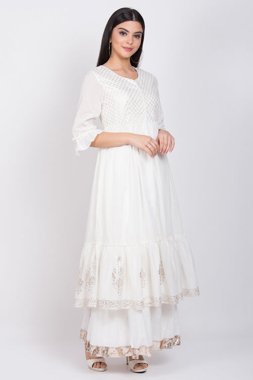 White Cotton Double Layered Printed Kurta image number 4