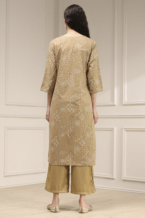 Beige Cotton Printed Straight Kurta image number 3