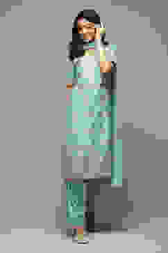 Turquoise Silk Straight Kurta Salwar Suit Set image number 7